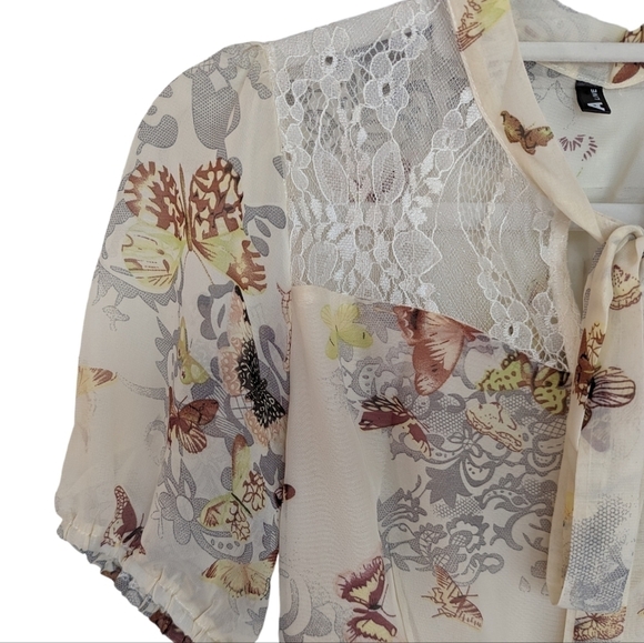 Vintage Butterfly Lace Tie Neck Maxi Dress – Cottagecore Fairy Grunge Romance - Picture 15 of 16